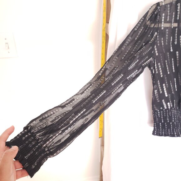 Express Women Black Mock Neck Long Sleeve Sheer Pattern Blouse Size M - Picture 8 of 13